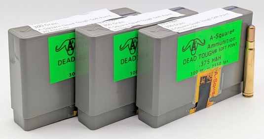 60 Rnds of A-Square Ammunition 375 H&H 300gr Dead Tough SP