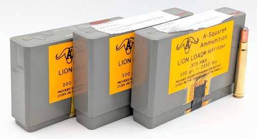 60 Rnds of A-Square Ammunition 375 H&H 300gr Lion Load SP