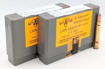 40 Rnds of A-Square Ammunition 375 H&H 300gr Lion Load SP