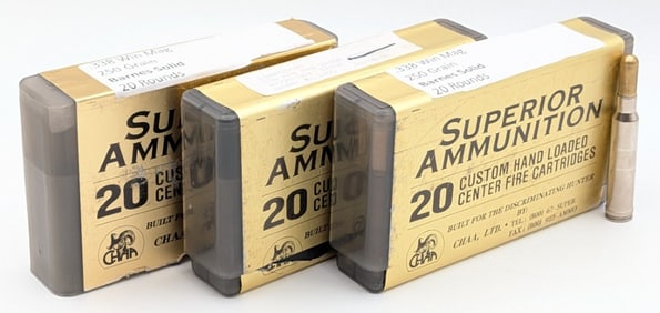 43 Rnds of Superior Ammunition .338 WIN Mag 250gr Barnes Solid