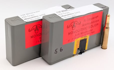 36 Rnds of A-Square Ammunition .338 WIN 250gr Monolithic Solid