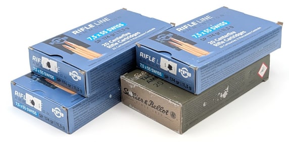 80 Rnds of Various Brands 7.5x55 Swiss 174gr Cartridges