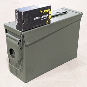 1000 Rnds of Igman 9x19mm Luger 124gr FMJ Cartridges w/ Ammo Can