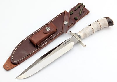 Randall Model 1 8in Finger Groove Stag All Purpose Fighter w/ Sheath