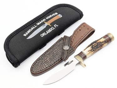 Randall Model 26 Custom Engraved Stag Pathfinder w/ Crocodile Skin Gutcher Signed Sheath & Case