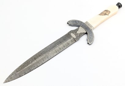 Stephen Mackrill Swirl Damascus Exotic Bone Double Edged Dagger