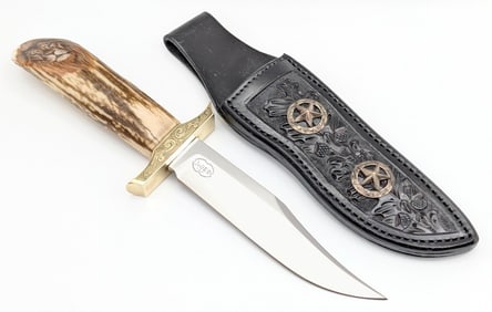 JaGED Gred Smith Custom Engraved Stag Handle Bowie Knife w/ Sheath