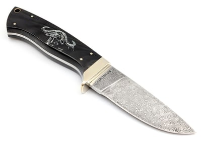 Charlston LTD Drop Damascus Scrimshaw Horn Hunter