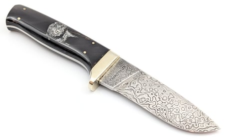 Charlston LTD Damascus Scrimshaw Horn Hunter
