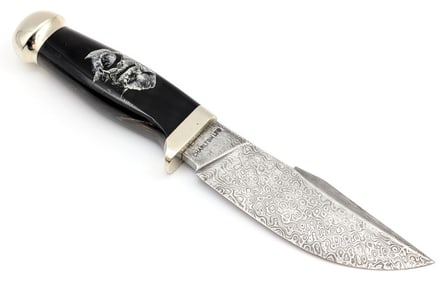 Charlston LTD Damascus Scrimshaw Horn Hunter