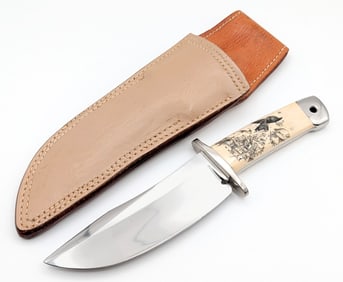 Zollan McCarty Scrimshaw Whale Tooth Bowie Knife w/ Sheath