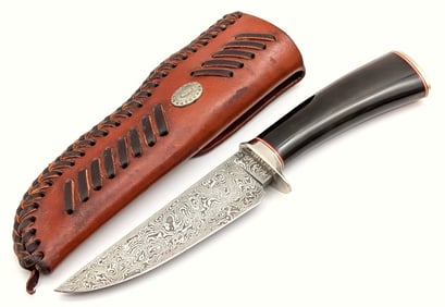Rich McDonald Damascus Buffalo Horn Hunter w/ Custom Sheath