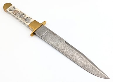 Charlton LTD Damascus Scrimshaw Exotic Bone Bowie Knife