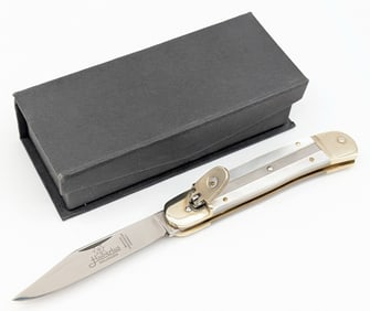 Hubertus Solingen Mother of Pearl Lever Lock Switchblade w/ Box