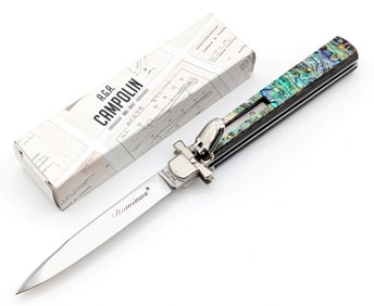 A.G.A. Campolin Dominus Abalone Leverlock Switchblade Knife w/ Box