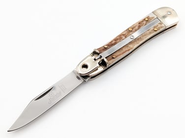Hubertus Solingen Stag Leverlock Switchblade Knife
