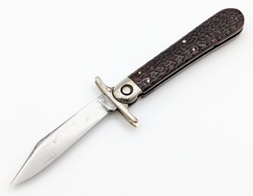 Press Button Knife Co. Jigged Bone Swing Guard Switchblade
