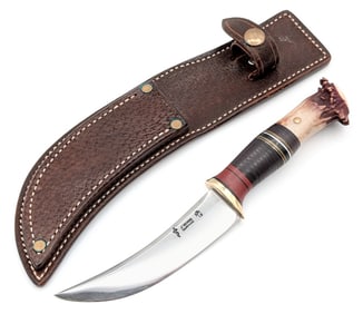 Jim Behring Treeman 5in Pinned Crown Stag Hunter w/ Sheath & Order Sheet