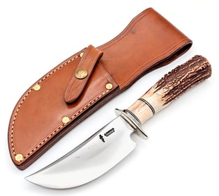 Jim Behring Treeman Scagel Style Pinned Stag Skinner w/ Sheath