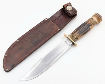 Early Pre WWI Marble's Stag on Stag Ideal Hunting Knife w/ Sheath