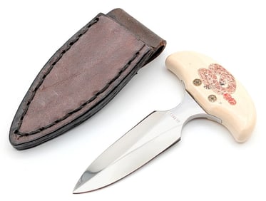 Phil Detmer Exotic Scrimshaw Bone Push Dagger w/ Sheath