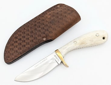 Buck Custom Pro Series Red Head Smooth Stag Skinner w/ Sheath