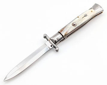 Italian Horn Handle Swing Guard Lock Back Switchblade Knife