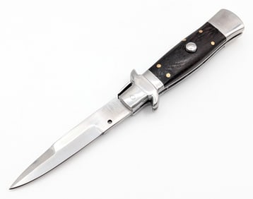 Unmarked Smooth Wood Pick Lock Switchblade Knife