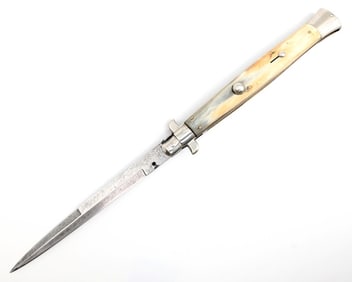 Latama 13in Flat Guard Horn Handle Stiletto Pick Lock Switchblade Knife