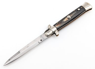 8in Italian Horn Handle Pick Lock Switchblade