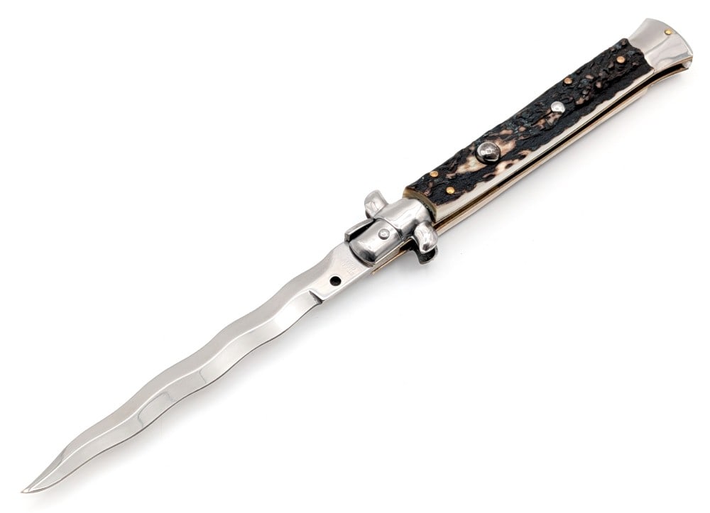 11in Italian Stag Swing Guard Switchblade Knife (1 of 8)