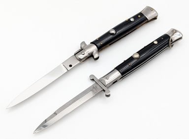 (2) Vtg Synth Black Switchblade Knives