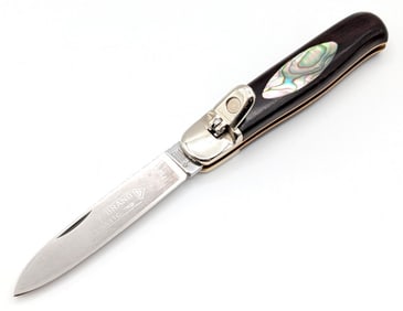 Boker Tree Brand Abalone Shield File Worked Lever Lock Switchblade