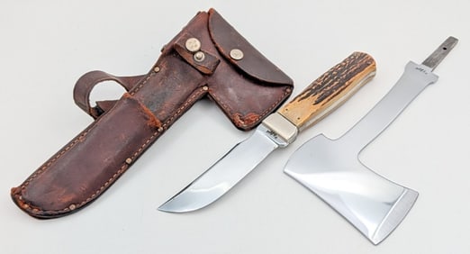 Antique Ka-bar Hunting Knife Hatchet Changer Set w/ Sheath