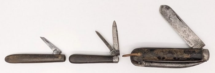 (3) Antique Civil War Era Smooth Wood Folding Knives