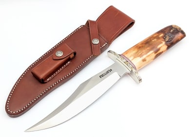 Randall Model 12 Skaggs Engraved Fossilized Walrus Tusk Big Bear 12" Bowie w/ Sheath