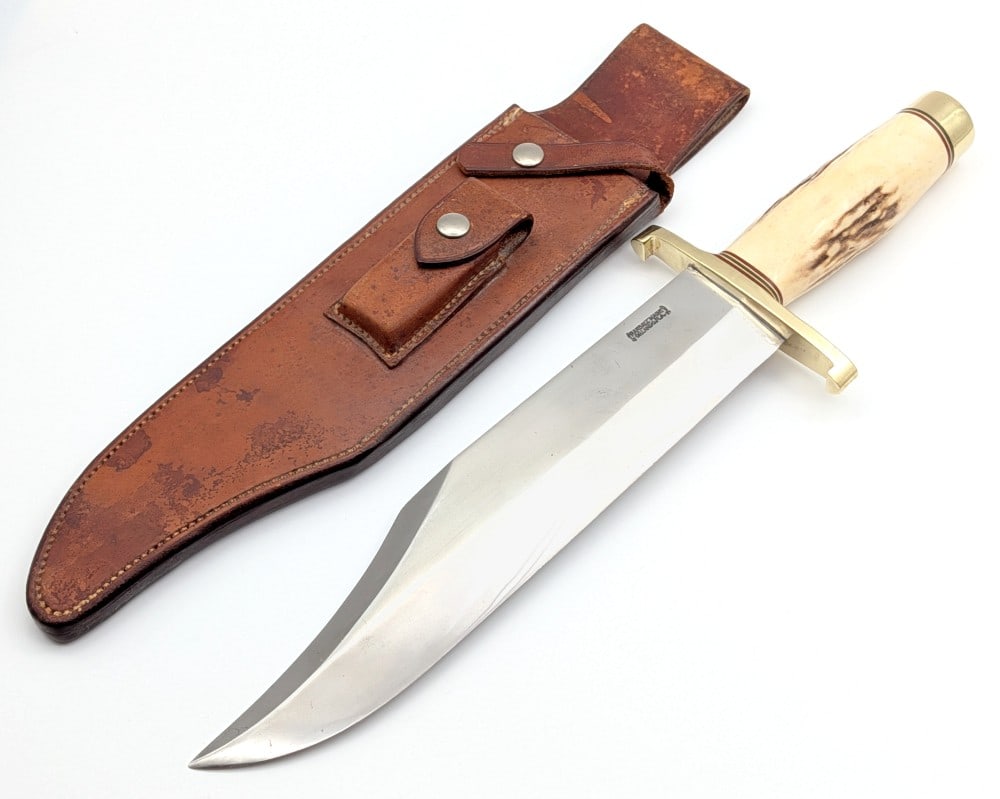 Vtg Randall Model 12 Stag Smithsonian Bowie Knife w/ Rough Back Sheath (1 of 9)