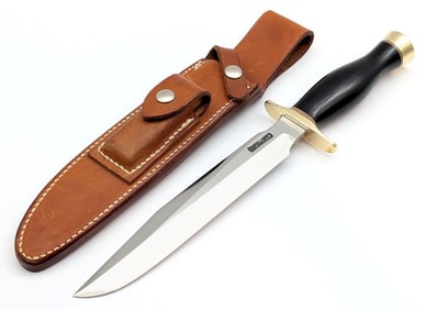 1980's Randall "Kentucky Kid" Model 1 8in Black Micarta All Purpose Fighting Knife w/ Sheath