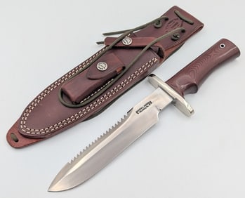 Randall Model 14 #18 Sawtooth Grind Brown Micarta Attack Knife w/ Sheath
