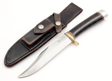 1970's Randall Model 12 6in Sportsman Bowie Knife w/ Rough Back Sheath