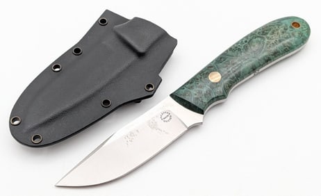 Dozier Knives Green Burl Wood Drop Point Hunter w/ Kydex Sheath