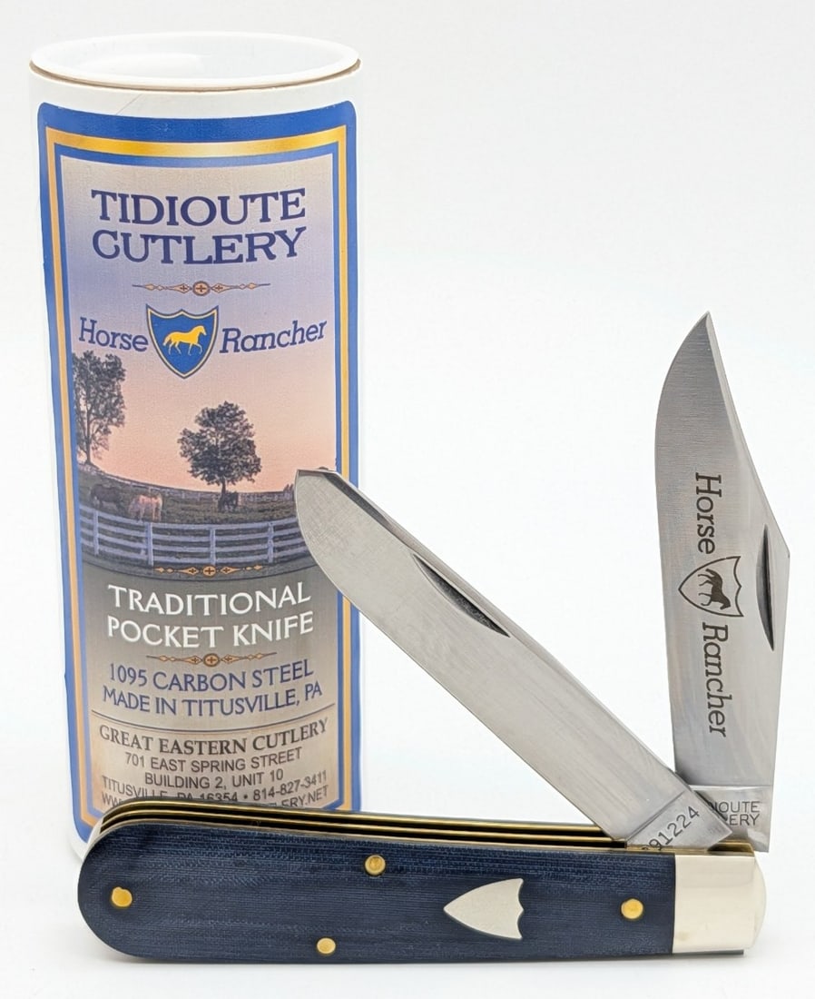 Great Eastern Cutlery Horse Rancher Blue Linen Micarta Jack Knife 391224 w/ Tube: Knife is in like new condition. Overall measures 3-3/8in when closed.