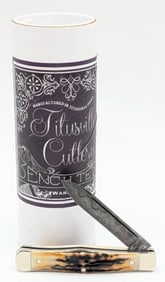 Ltd Titusville Cutlery Co. Genuine Burnt Stag Damascus Lexingtonian w/ Tube