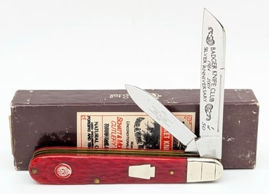 Ltd 2008 Schatt & Morgan Badger Knife Club Red Bone English Jack Knife 042429 w/ Box
