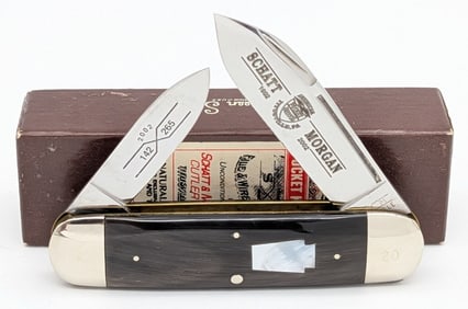 2002 Schatt & Morgan Badger Knife Club Pearl Shield Horn Handle Baby Sunfish 142265 w/ Box