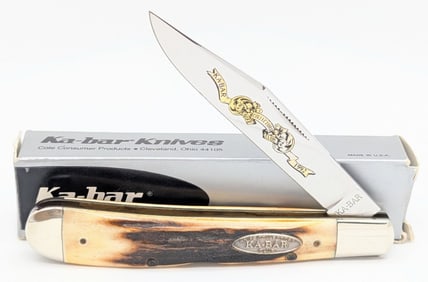 Ltd 1992 Ka-Bar Knife Collectors Club Stag Large Trapper w/ Box