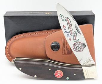 Ltd Grohmann Badger Knife Club Smooth Wood Lockback Knife w/ Sheath & Box