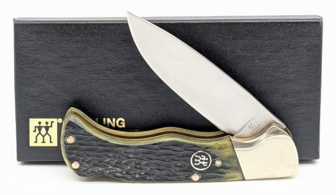 Ltd J.A. Henckels Green Picked Bone Lockback Knife w/ Box