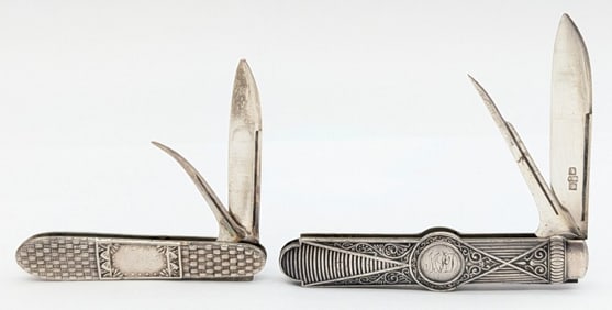 (2) Antique Sterling Silver Fruit Knives