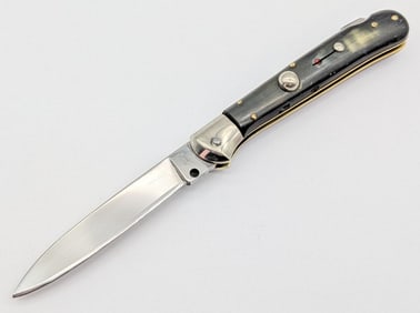 7.5in Rostfrei Italian Horn Handle Red Dot Safety Lockback Switchblade